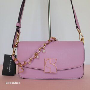 KATE SPADE Dakota Pearl and Hearts Embellished Strap Small Crossbody Bag-Berry C